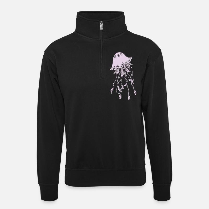 Qualle - Unisex Pullover mit Zip-Kragen - Schwarz