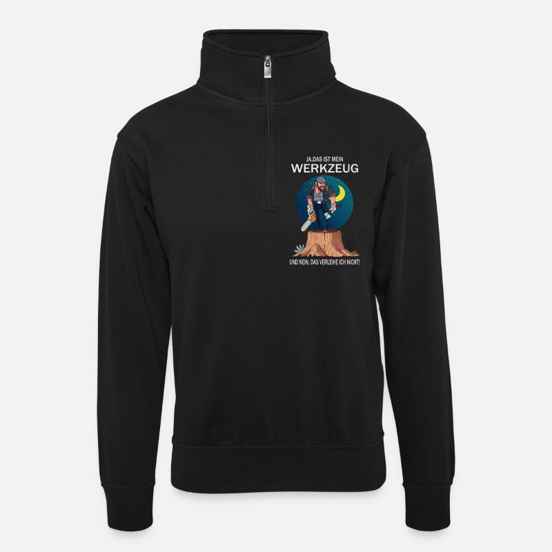 Lumberjack and his tools - Unisex sweater with zip collar - black