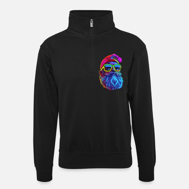 Neon Santa Popart - Unisex Pullover mit Zip-Kragen - Schwarz