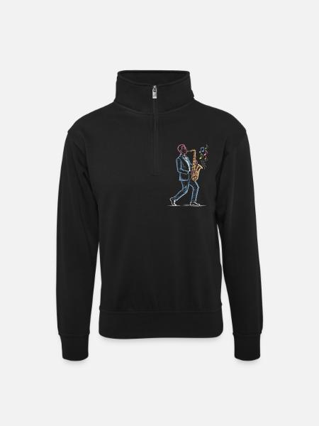 Saxophone Player Playing Sax Art Print - Unisex sweater with zip collar - black