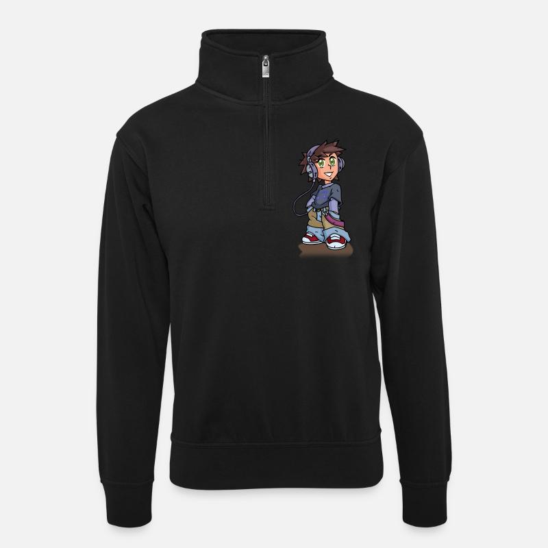Manga Skater Boy - Unisex Pullover mit Zip-Kragen - Schwarz