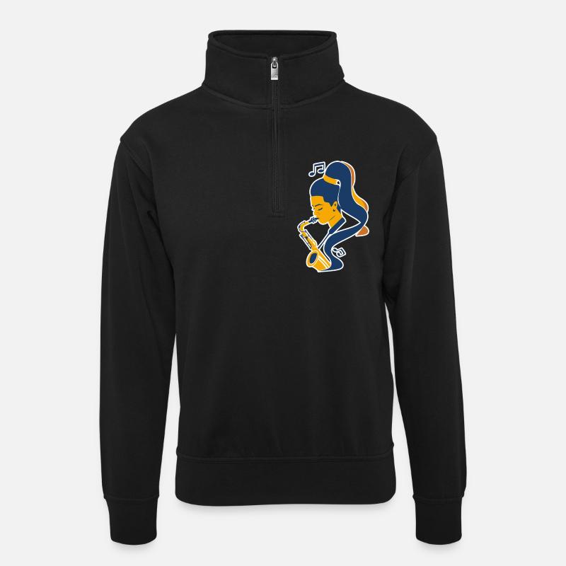 Saxophone Player Comic Look - Unisex sweater with zip collar - black