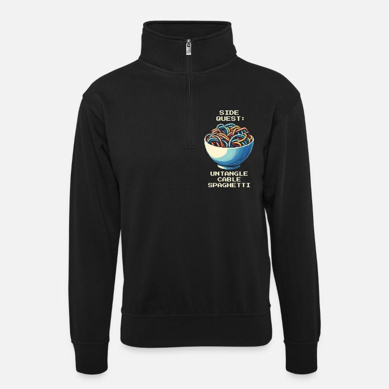 Kabelsalat entwirrt | Kabelmanagement - Unisex Pullover mit Zip-Kragen - Schwarz