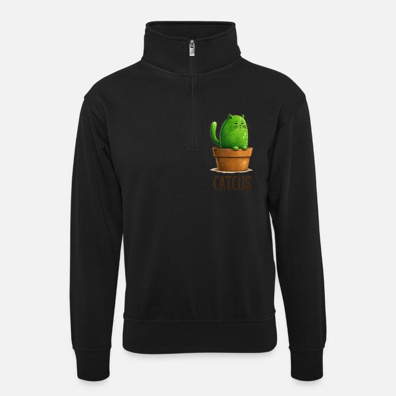 Catcus – Cactus Cat with Attitude - Unisex sweater with zip collar - black