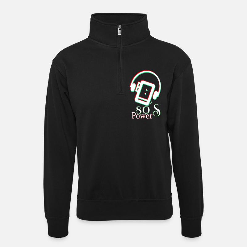 80er-Jahre-Power - Unisex Pullover mit Zip-Kragen - Schwarz