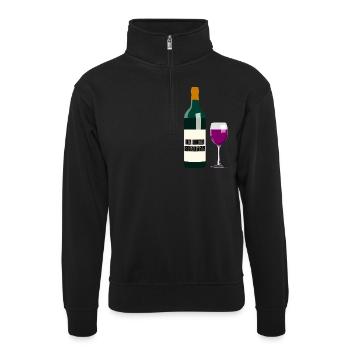 Wein - Unisex Pullover mit Zip-Kragen - Schwarz - Vorne