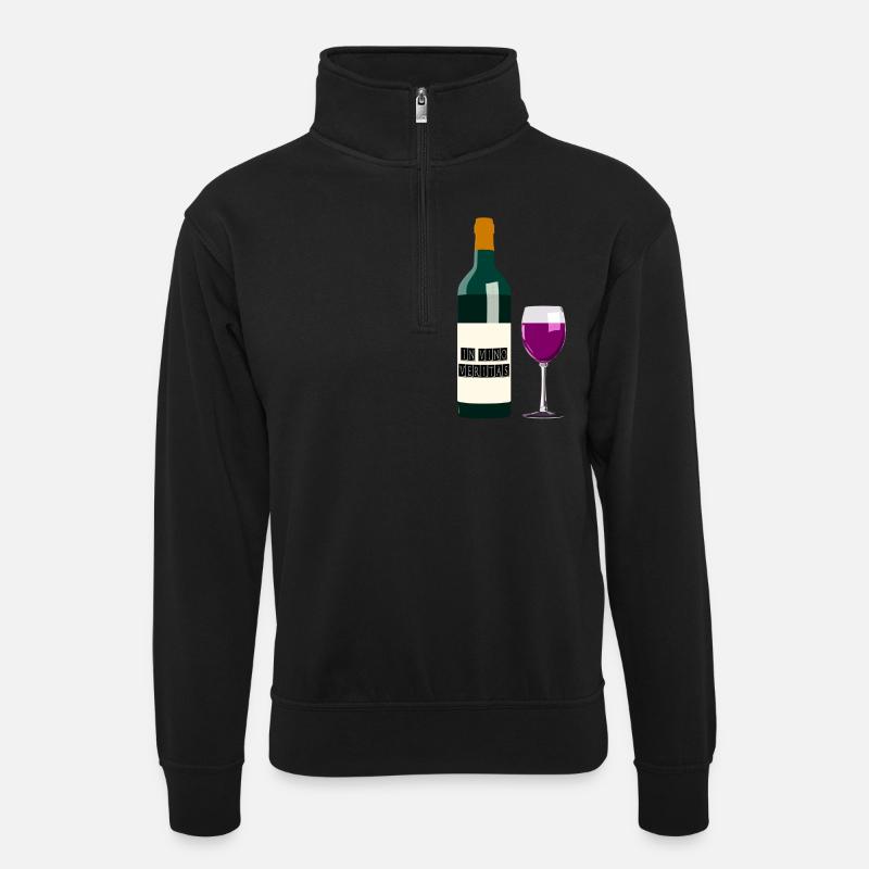 Wein - Unisex Pullover mit Zip-Kragen - Schwarz