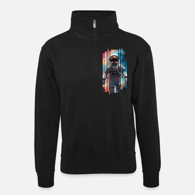 Weltraum-Astronaut - Unisex Pullover mit Zip-Kragen - Schwarz
