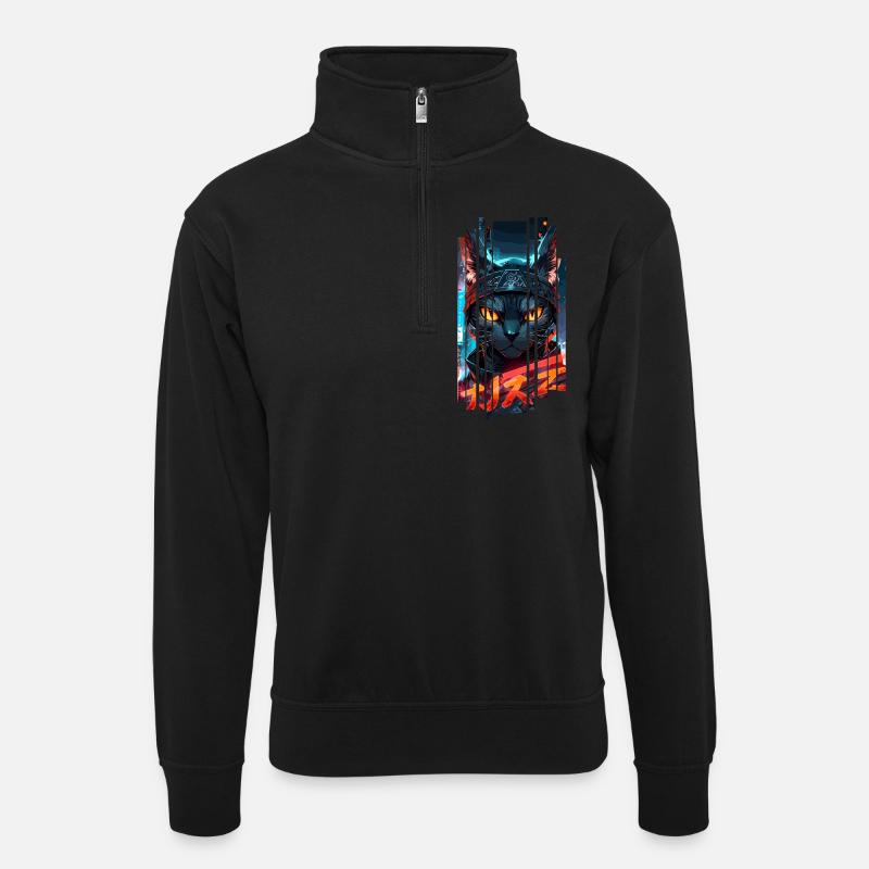 Cyber-Chat Stadtstadt Neon - Unisex Pullover mit Zip-Kragen - Schwarz