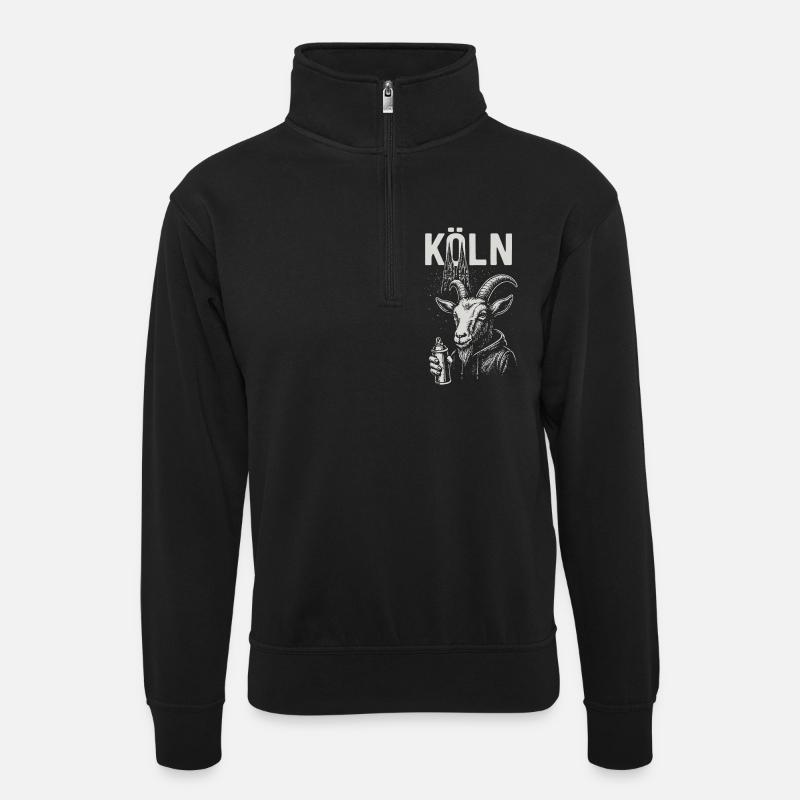 Kölner Streetstyle Ziege - Unisex Pullover mit Zip-Kragen - Schwarz