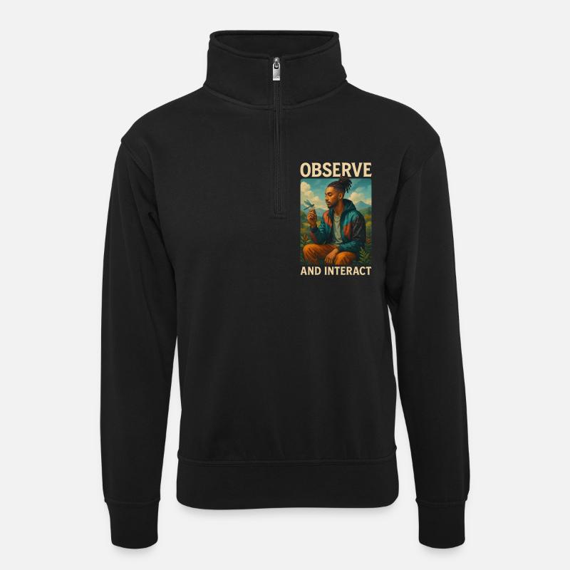 Observe & Interact - Unisex Pullover mit Zip-Kragen - Schwarz