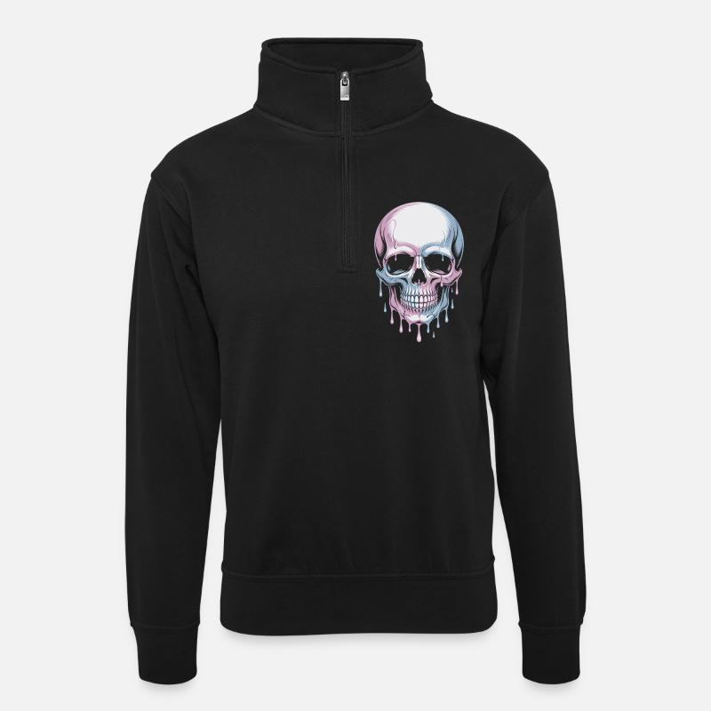 Kawaii Pastel Goth Totenschädel - Unisex Pullover mit Zip-Kragen - Schwarz