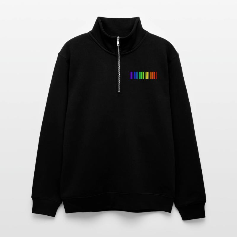 Regenbogen Strichcode, LGBT Unisex Pullover mit Zip-Kragen