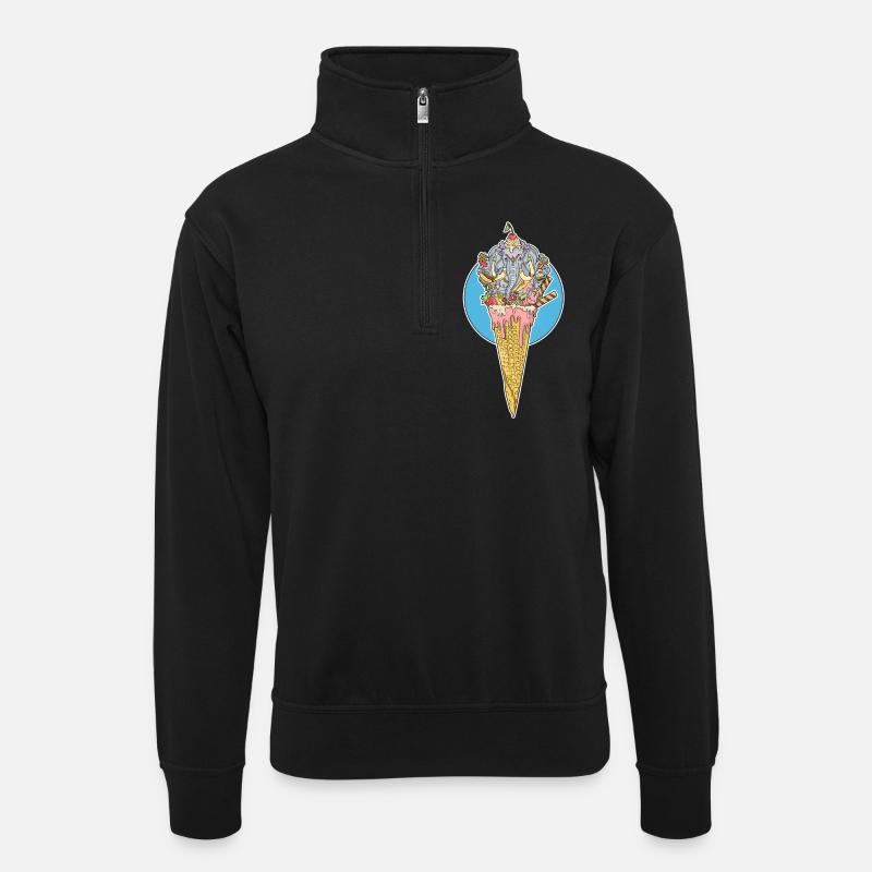 Shivaeis - Unisex Pullover mit Zip-Kragen - Schwarz