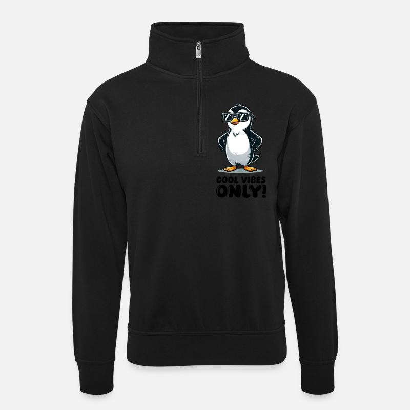 pinguin comic cool - Unisex Pullover mit Zip-Kragen - Schwarz