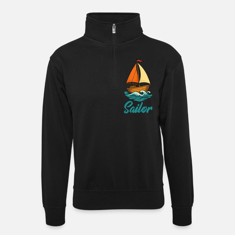 segelboot sailor - Unisex Pullover mit Zip-Kragen - Schwarz