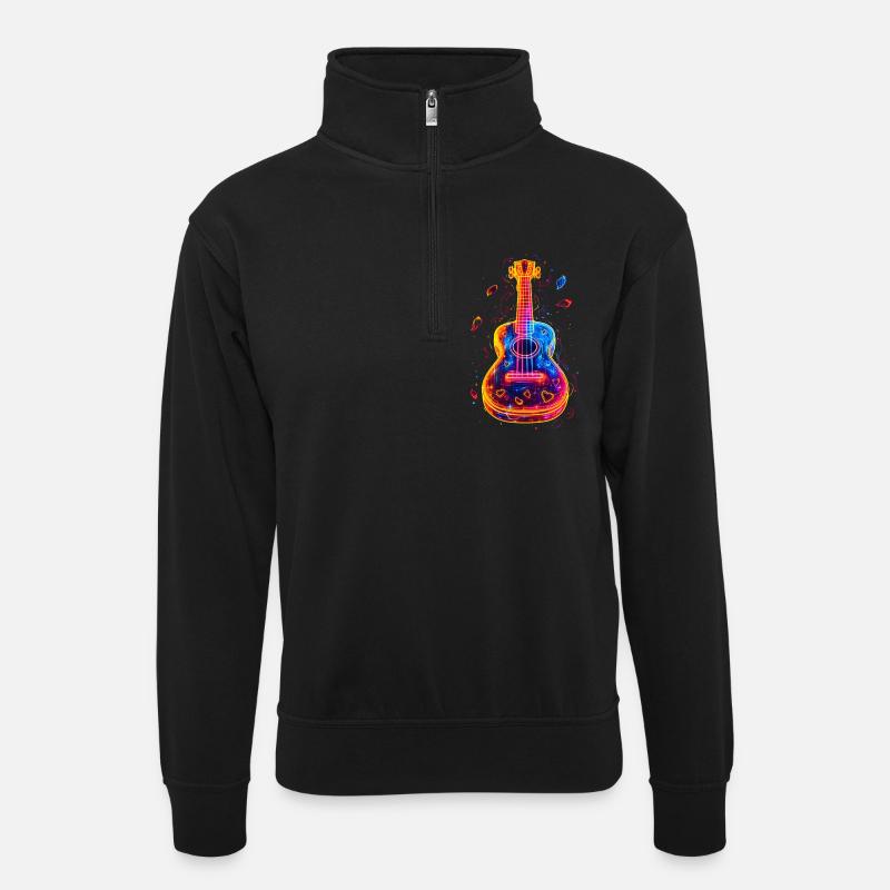 90s Ukulele - Unisex sweater with zip collar - black