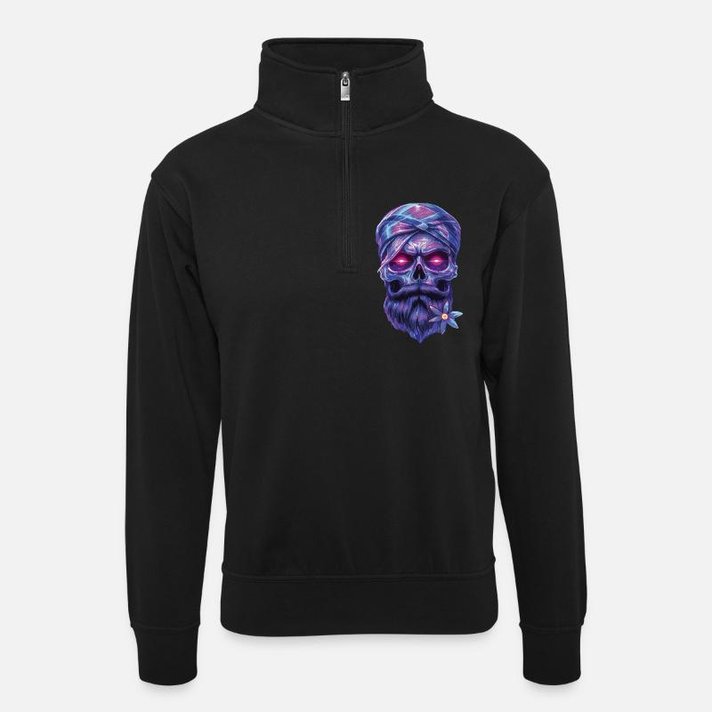 Mystical skull with talisman and edelweiss - Unisex sweater with zip collar - black