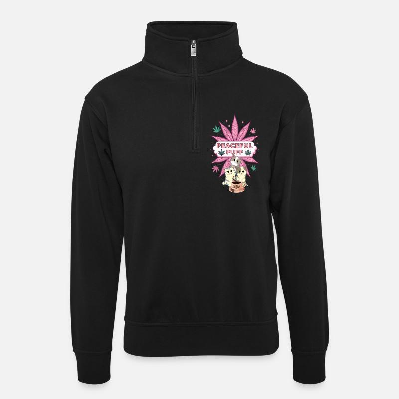 Peaceful Puff C&C - Unisex Pullover mit Zip-Kragen - Schwarz