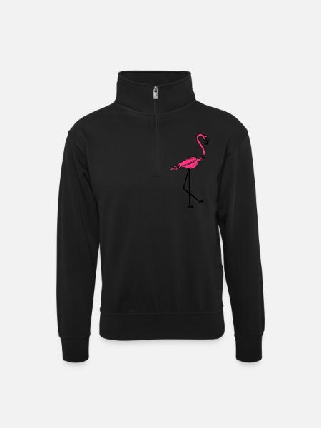 flamingo - Unisex Pullover mit Zip-Kragen - Schwarz