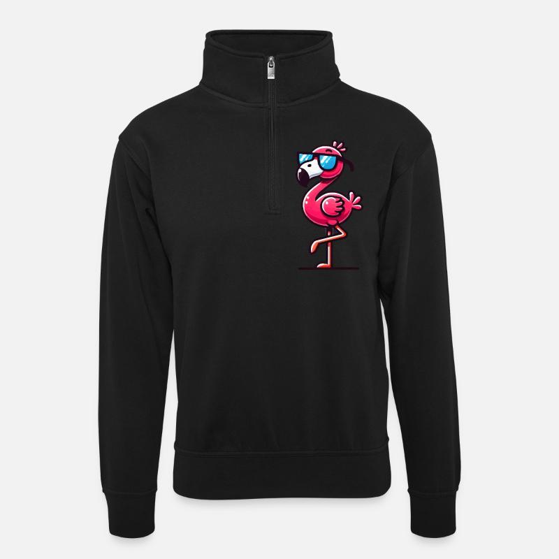 flamingo sonnenbrille - Unisex Pullover mit Zip-Kragen - Schwarz