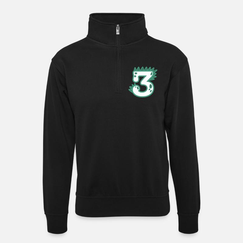 Zahl 3 - Unisex Pullover mit Zip-Kragen - Schwarz