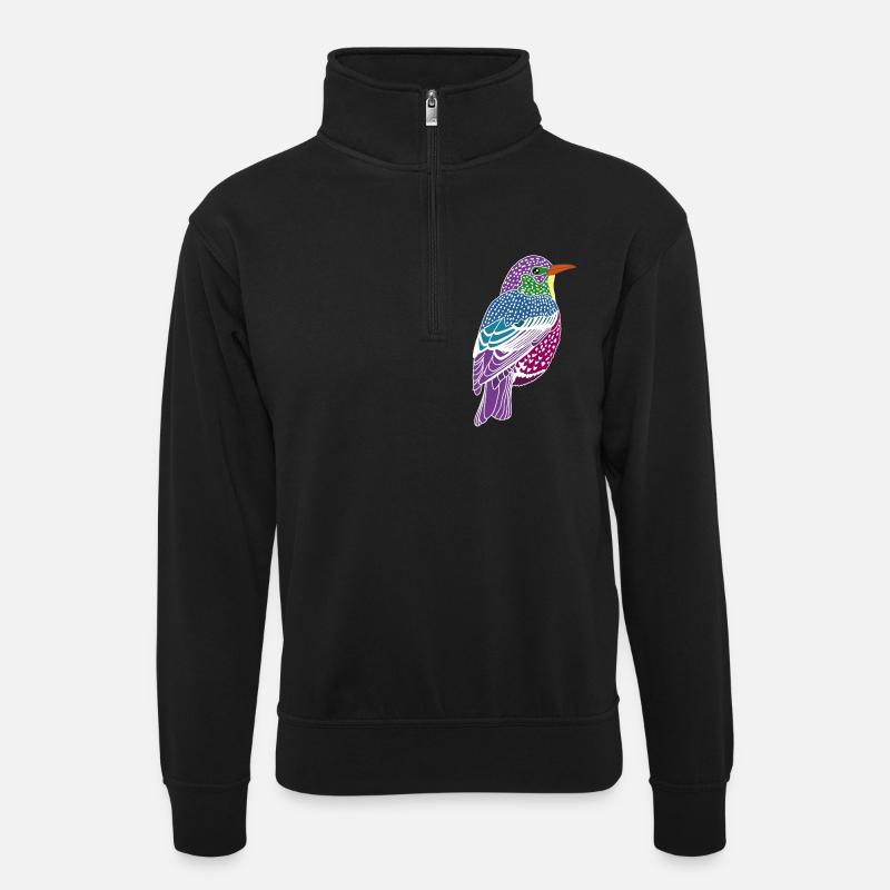 Mehrfarbiger Vogel - Unisex Pullover mit Zip-Kragen - Schwarz