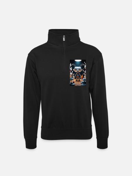 Eccentric Alien Toy Scene - Unisex sweater with zip collar - black