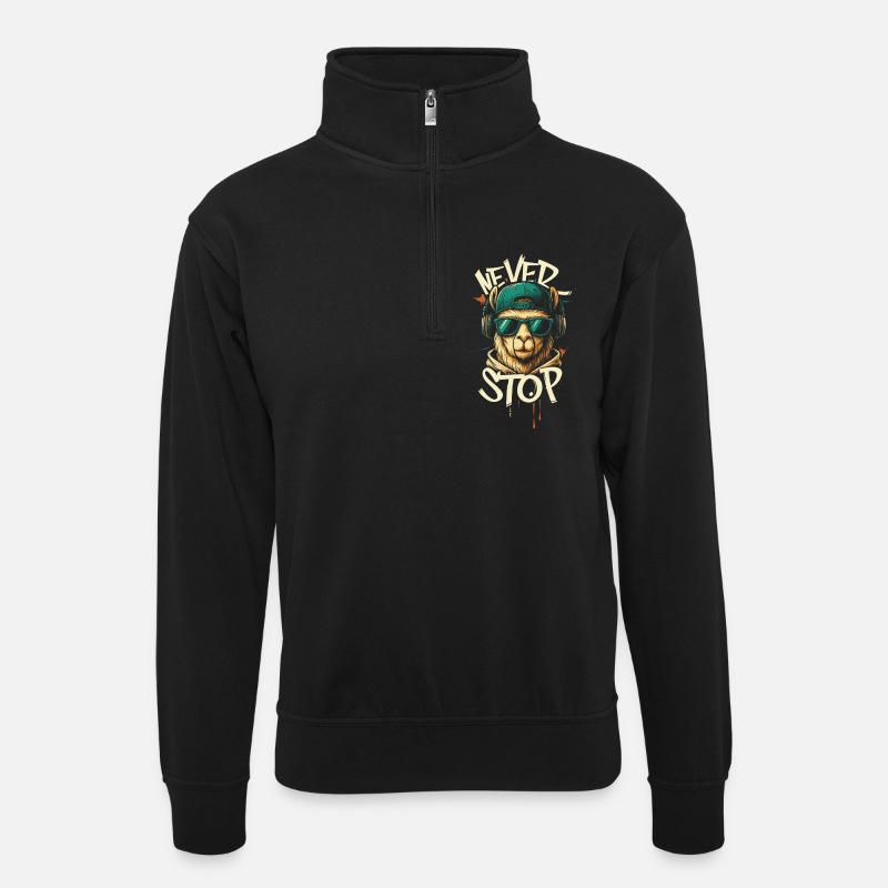 Llama DJ Never Stop - Sweat col montant zippé unisexe - noir