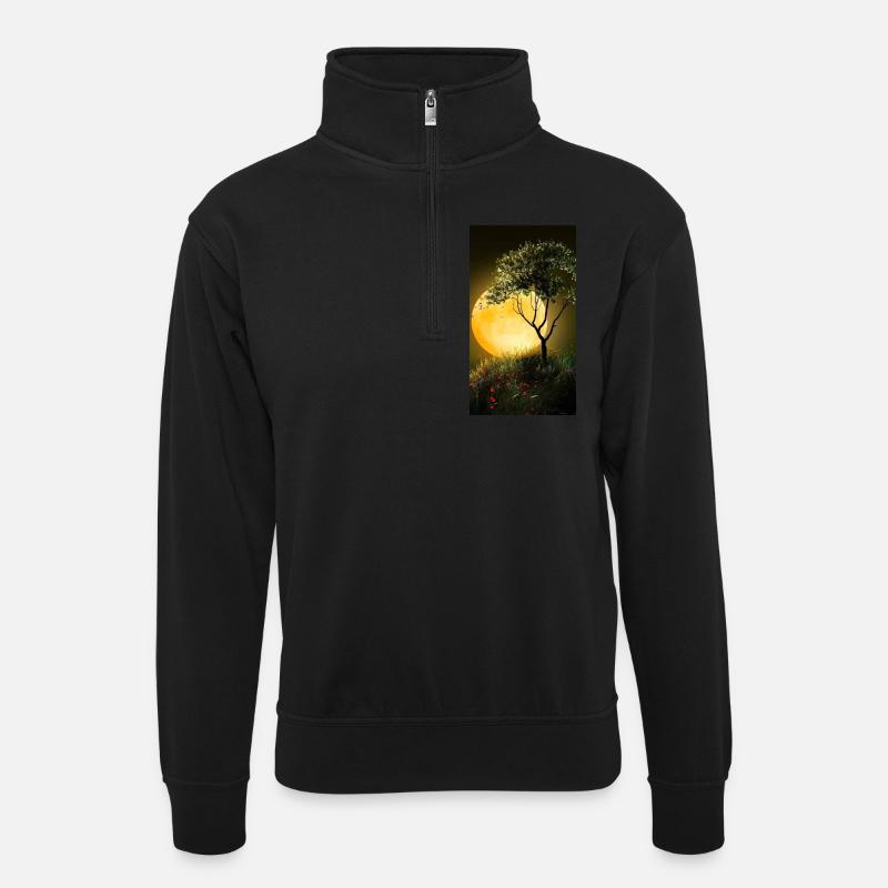 Landschaft mit Mond - Unisex Pullover mit Zip-Kragen - Schwarz