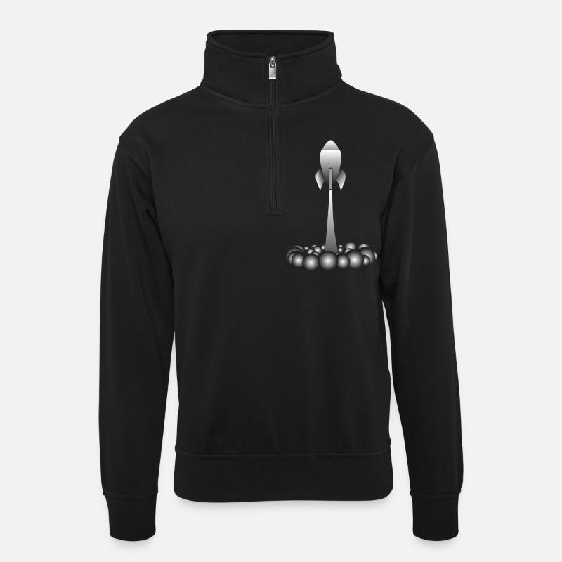 Rakete rocket - Unisex Pullover mit Zip-Kragen - Schwarz