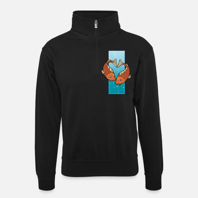 The Pisces-heart - Unisex Pullover mit Zip-Kragen - Schwarz