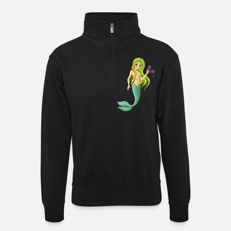 Nixe - Meerjungfrau - Unisex Pullover mit Zip-Kragen - Schwarz