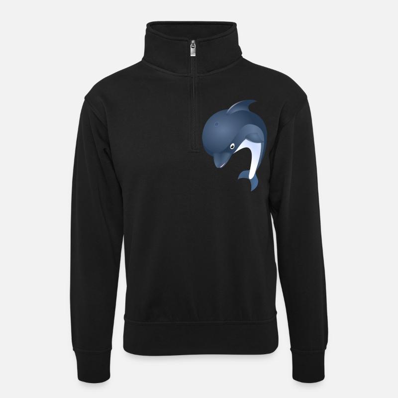 Delfin - Unisex Pullover mit Zip-Kragen - Schwarz