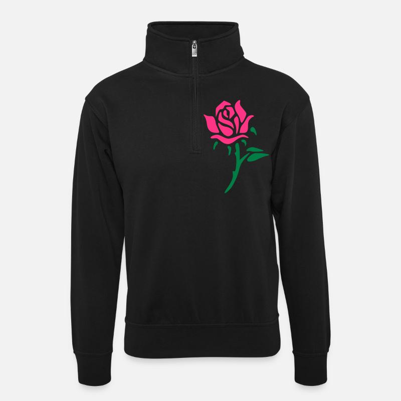 Rose - Unisex Pullover mit Zip-Kragen - Schwarz