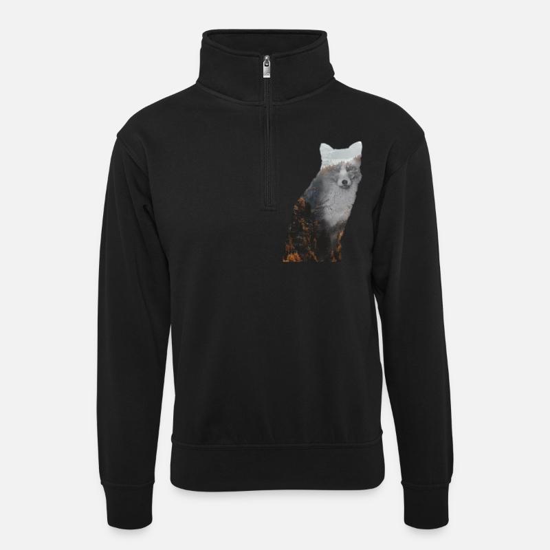 Fuchs - Unisex Pullover mit Zip-Kragen - Schwarz