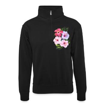 AD Hibiscus - Unisex Pullover mit Zip-Kragen - Schwarz - Vorne