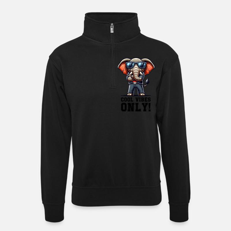Elefant Comic cool - Unisex Pullover mit Zip-Kragen - Schwarz
