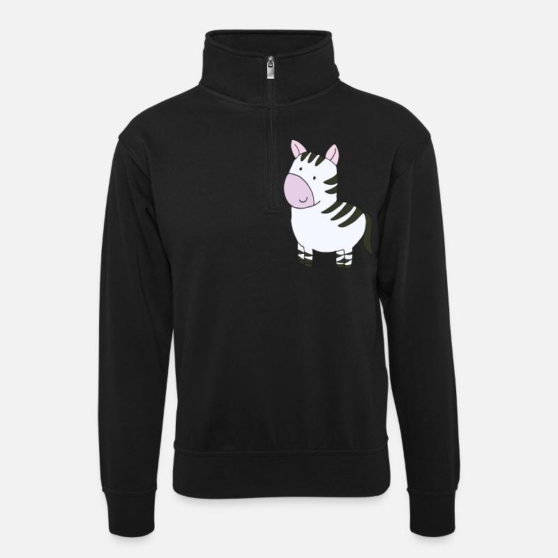 zebra rosa - Unisex Pullover mit Zip-Kragen - Schwarz