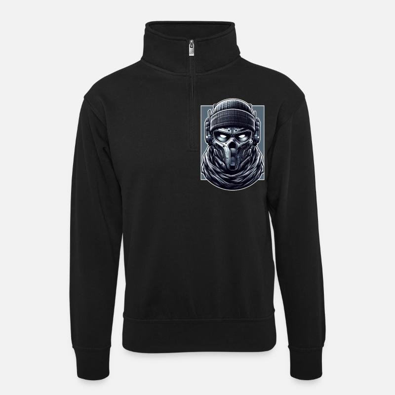 Söldner-Kopf - Unisex Pullover mit Zip-Kragen - Schwarz