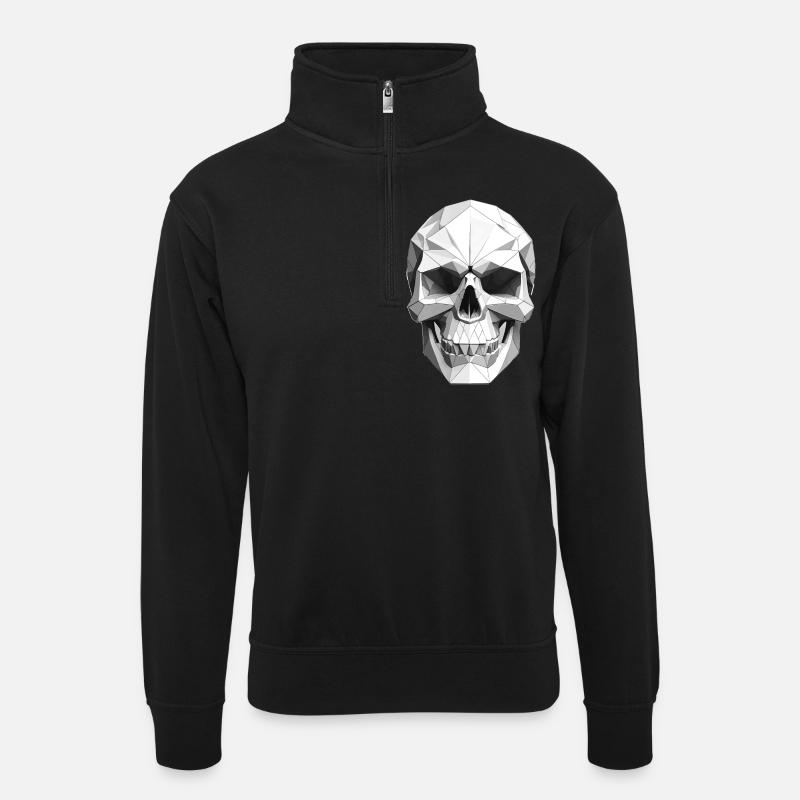 Crâne - Design Low Poly - Sweat col montant zippé unisexe - noir