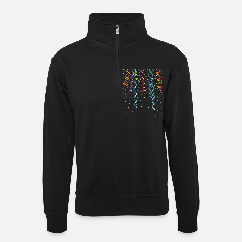 Silvester. Bunte Luftschlangen mit Konfetti. - Unisex Pullover mit Zip-Kragen - Schwarz