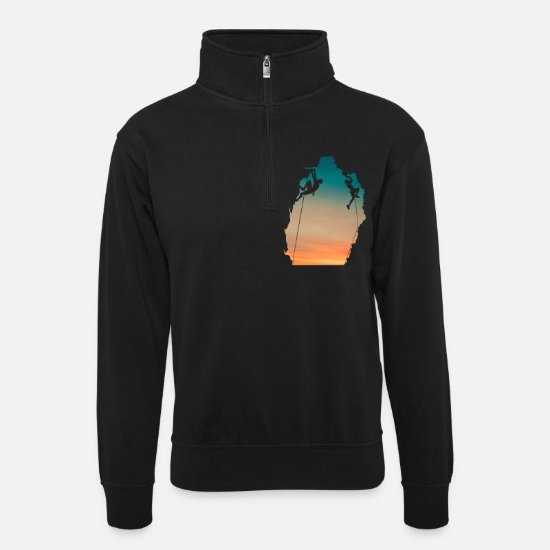 Sunset Cliff Climbers - Unisex Pullover mit Zip-Kragen - Schwarz