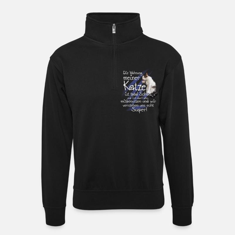 Katzen Wohnung - Unisex Pullover mit Zip-Kragen - Schwarz