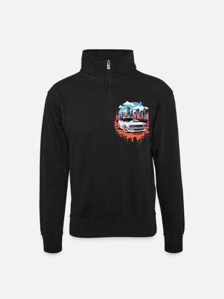 Tuning Car, Motorsport - Unisex sweater with zip collar - black