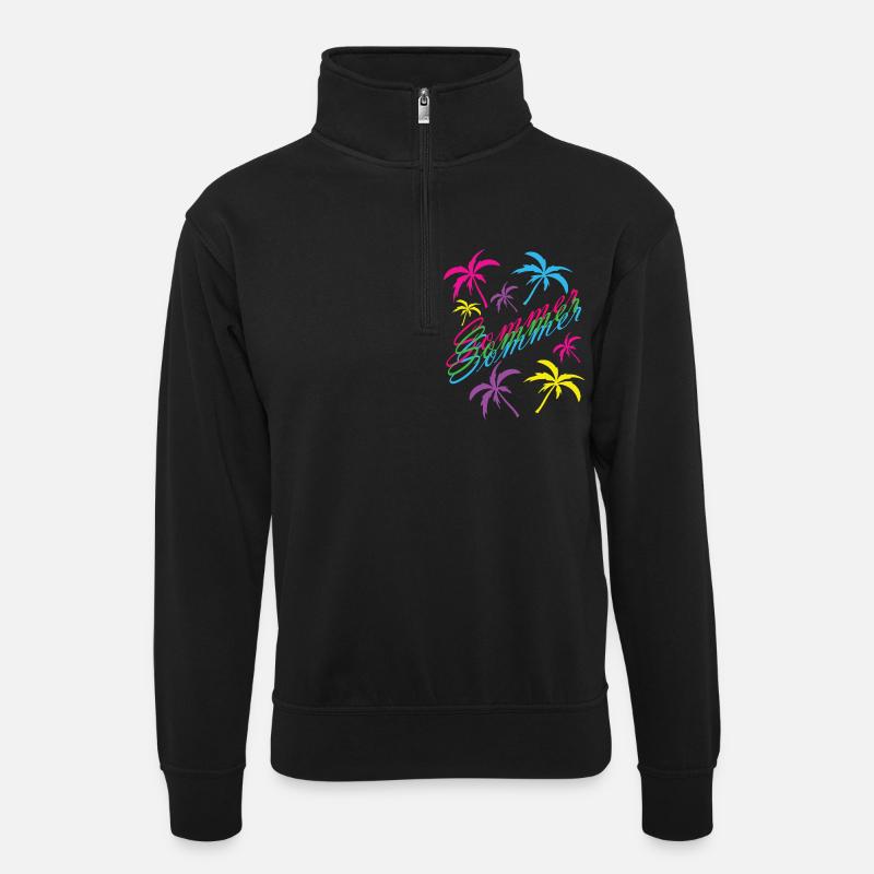 Neon Summer Palm Tree Feeling - Unisex sweater with zip collar - black