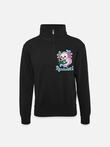 Readsalotl Axolotl-Lesebücher - Unisex Pullover mit Zip-Kragen - Schwarz