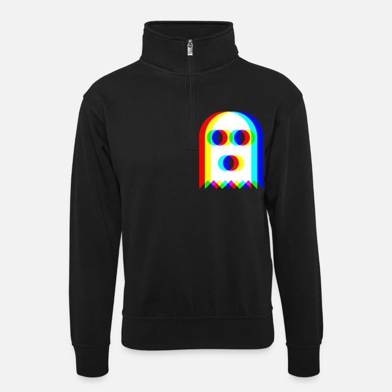 👻 RGB-Geist - Unisex Pullover mit Zip-Kragen - Schwarz
