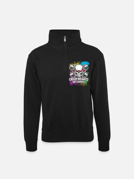 Crush Weights Gym - Unisex Pullover mit Zip-Kragen - Schwarz