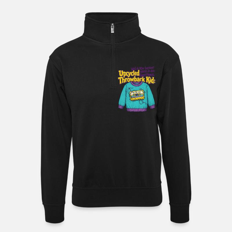 90s Upcycled Throwback Retro Cassette - Unisex sweater with zip collar - black